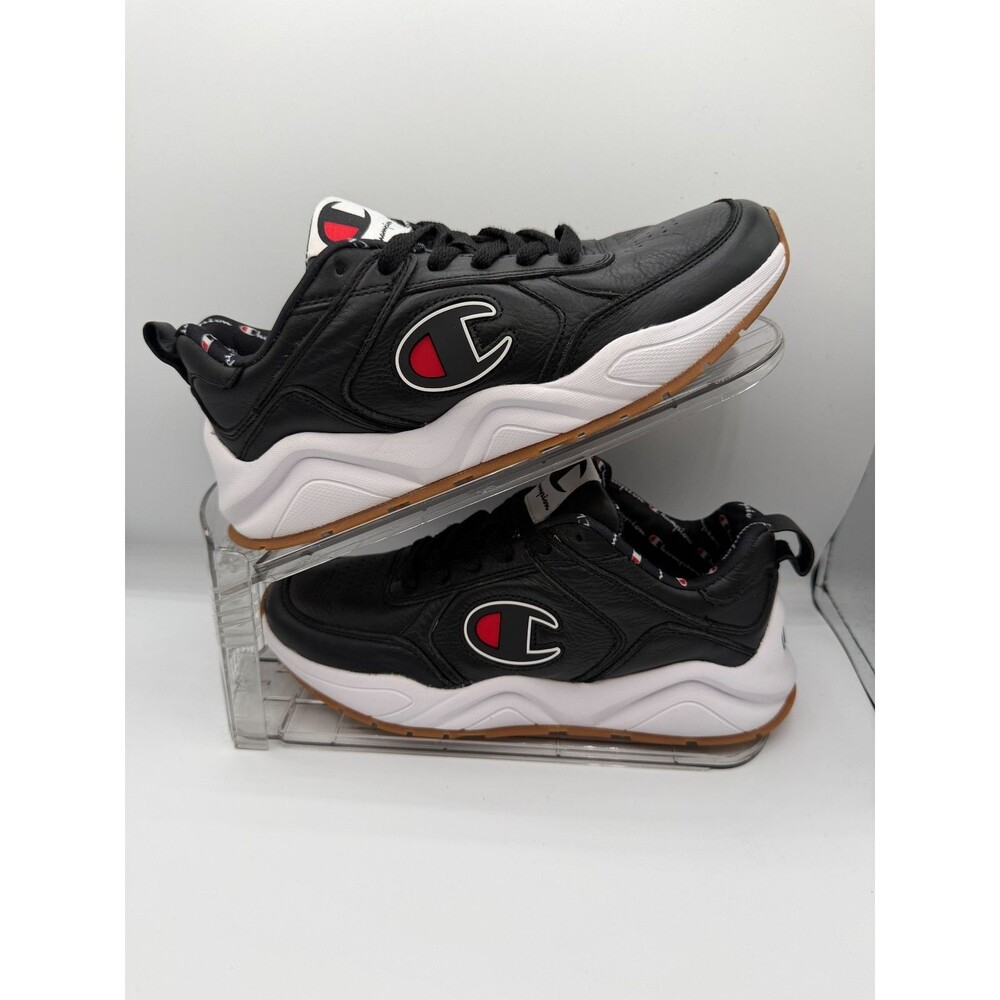 Champion 93Eighteen Big C Kids Size 5Y Black Leather Gum Sole Sneakers Shoes Ret